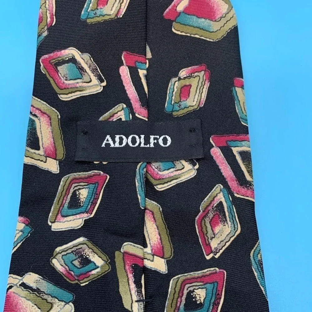 Vintage Adolfo Geometric Print Preppy All Silk Men's Classic Neck Tie